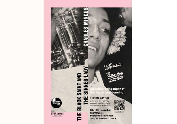 The Black Saint and the Sinner lady show promotional flyer. Includes logos, price tickets, dates and a QR code to book.